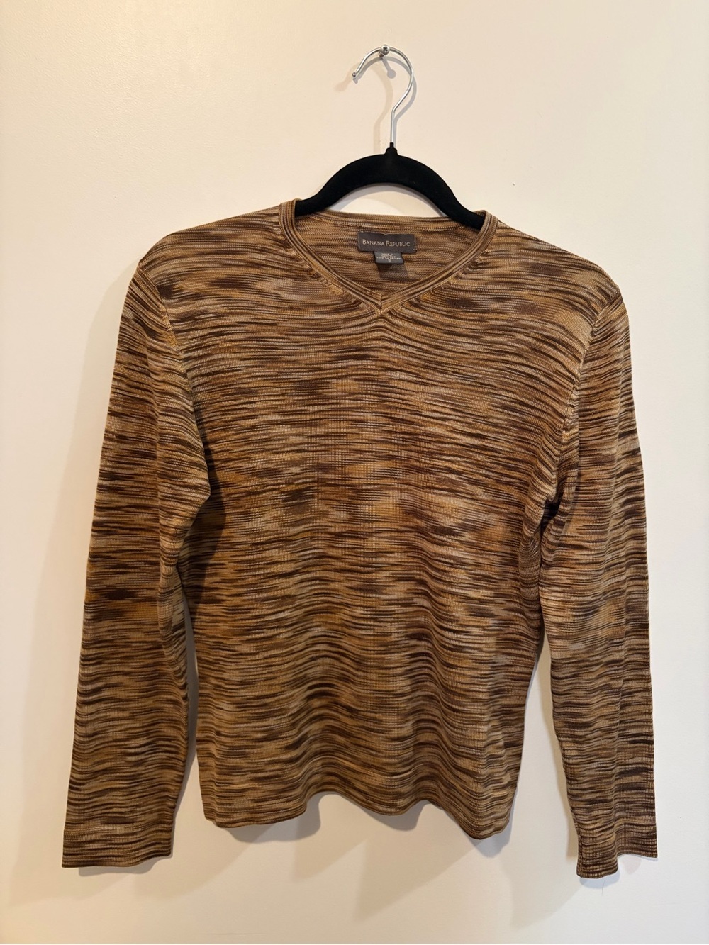 Banana Republic Vintage 100% Silk Brown Space-Dye V-Neck Sweater - Small